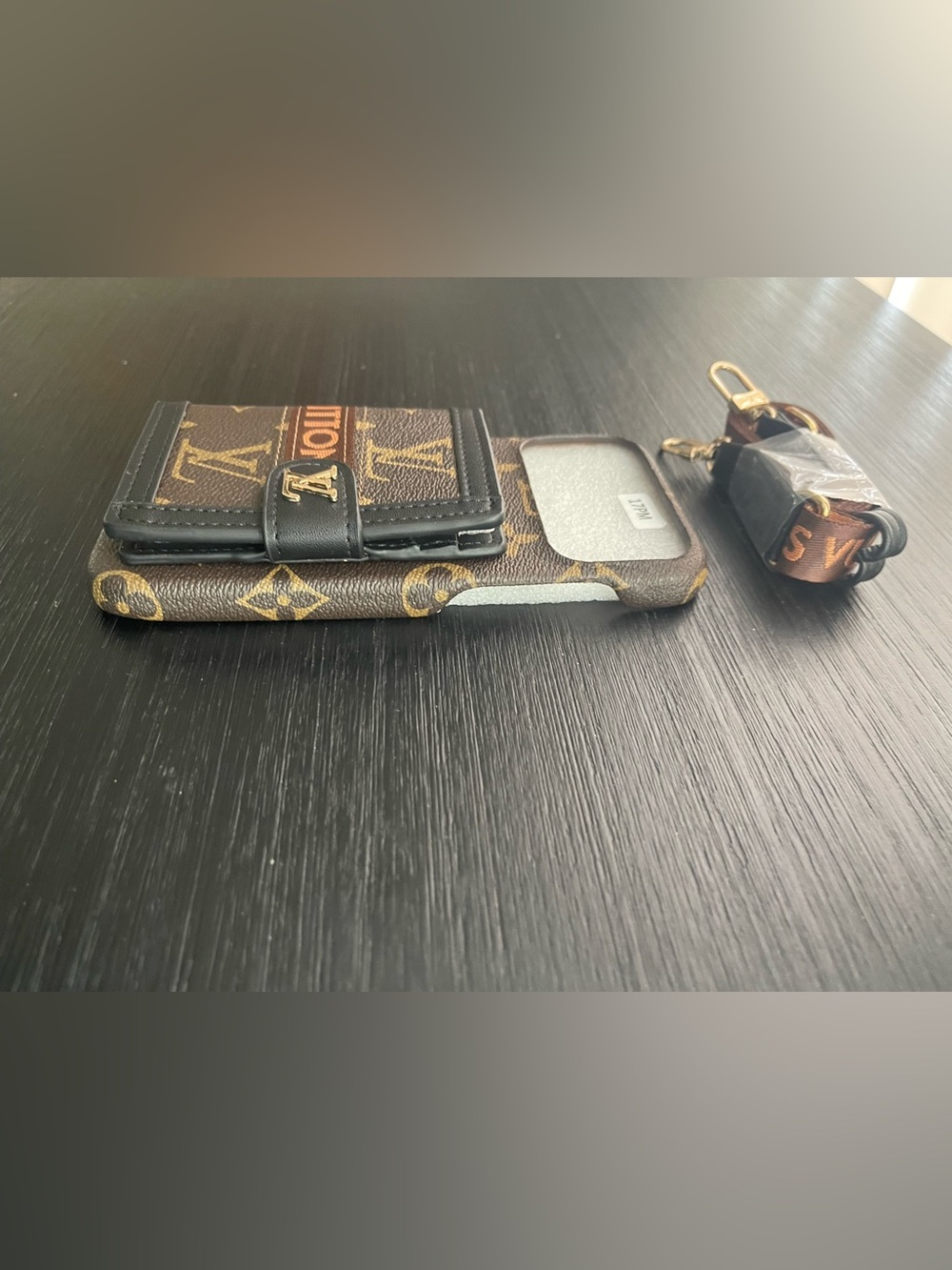 iPhone 17 pro max crossbody brown, black Phone Case with Card Pocket - Picture 3 of 9